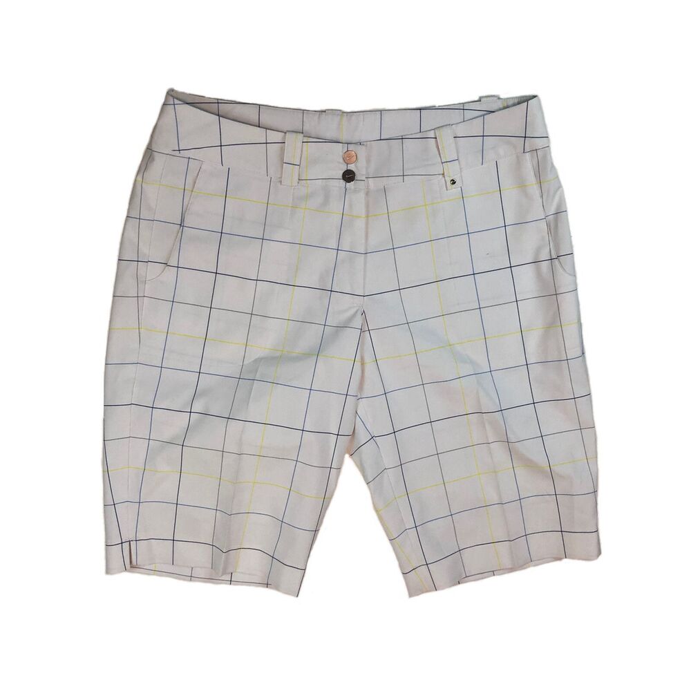 Nike Golf Womens Tech White Blue Yellow Plaid Modern Shorts 433220-100 10 FF3